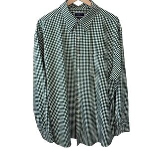 Club Room Mens Traveler Reg Fit Gingham Shirt Green White 18.5 34-35 Stretch 008